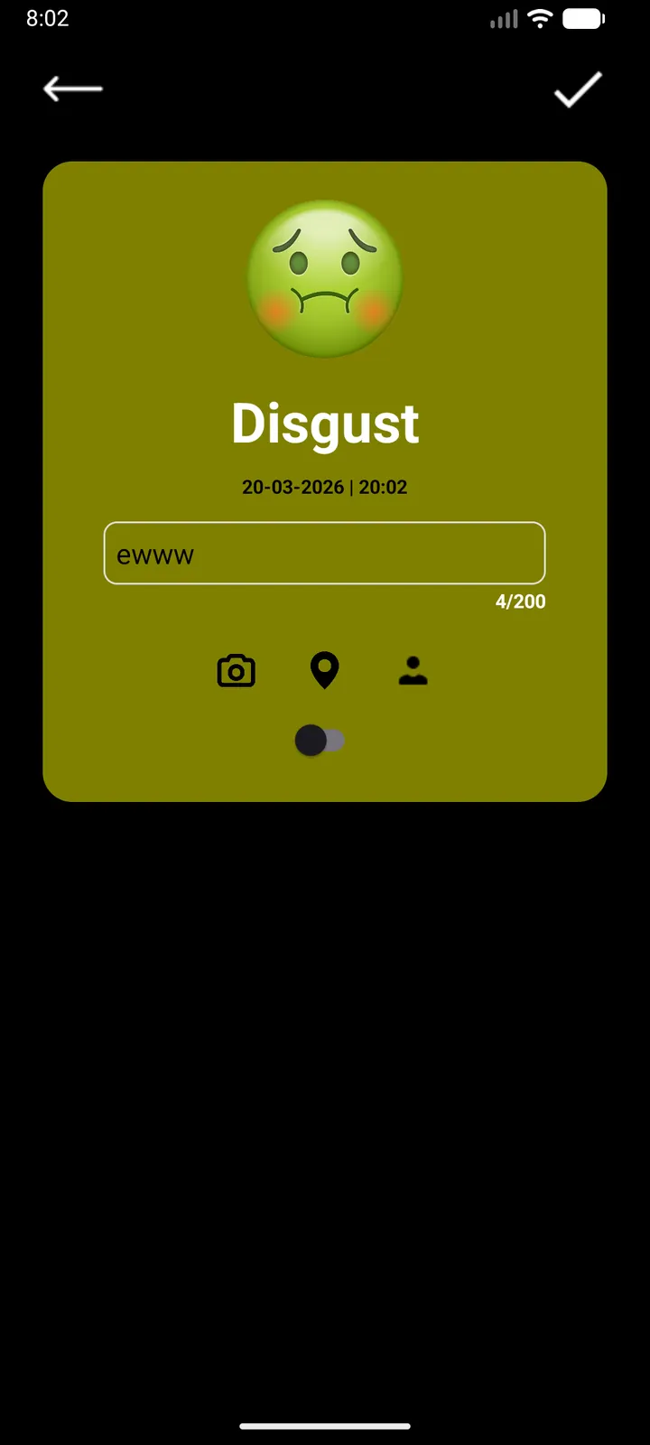 The mood feed, with the emotion setting the card colour