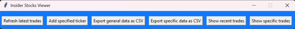 The toolbar: refresh, add a ticker, export to CSV, or query a single company